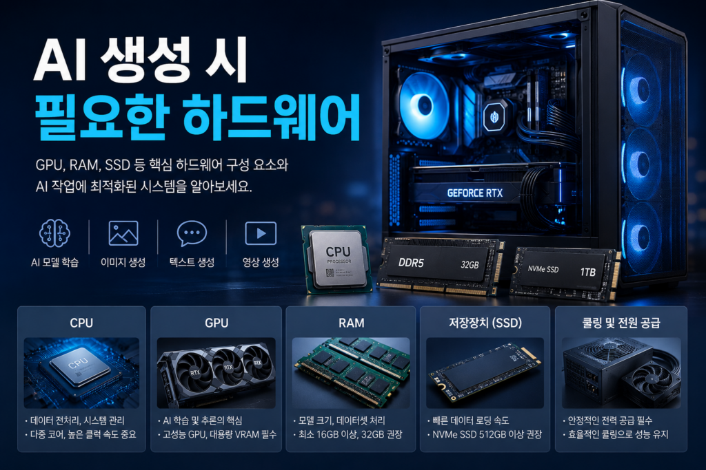 AI 생성 시 필요한 하드웨어: CPU, GPU, RAM, SSD 사양 쉽게 정리 3 ChatGPT Image 2026년 5월 24일 오후 04 37 05